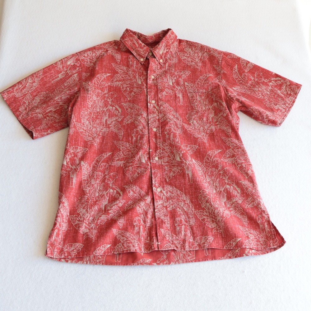 Reyn Spooner Hawaiian Shirt XL Mens Red Tropical Parrot Print Button Down Cotton